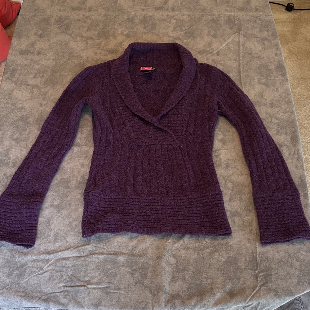 Say What? Deep Purple Cowl Neck Sweater